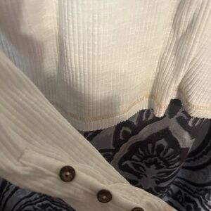 Cream and Gray Button-Down Blouse